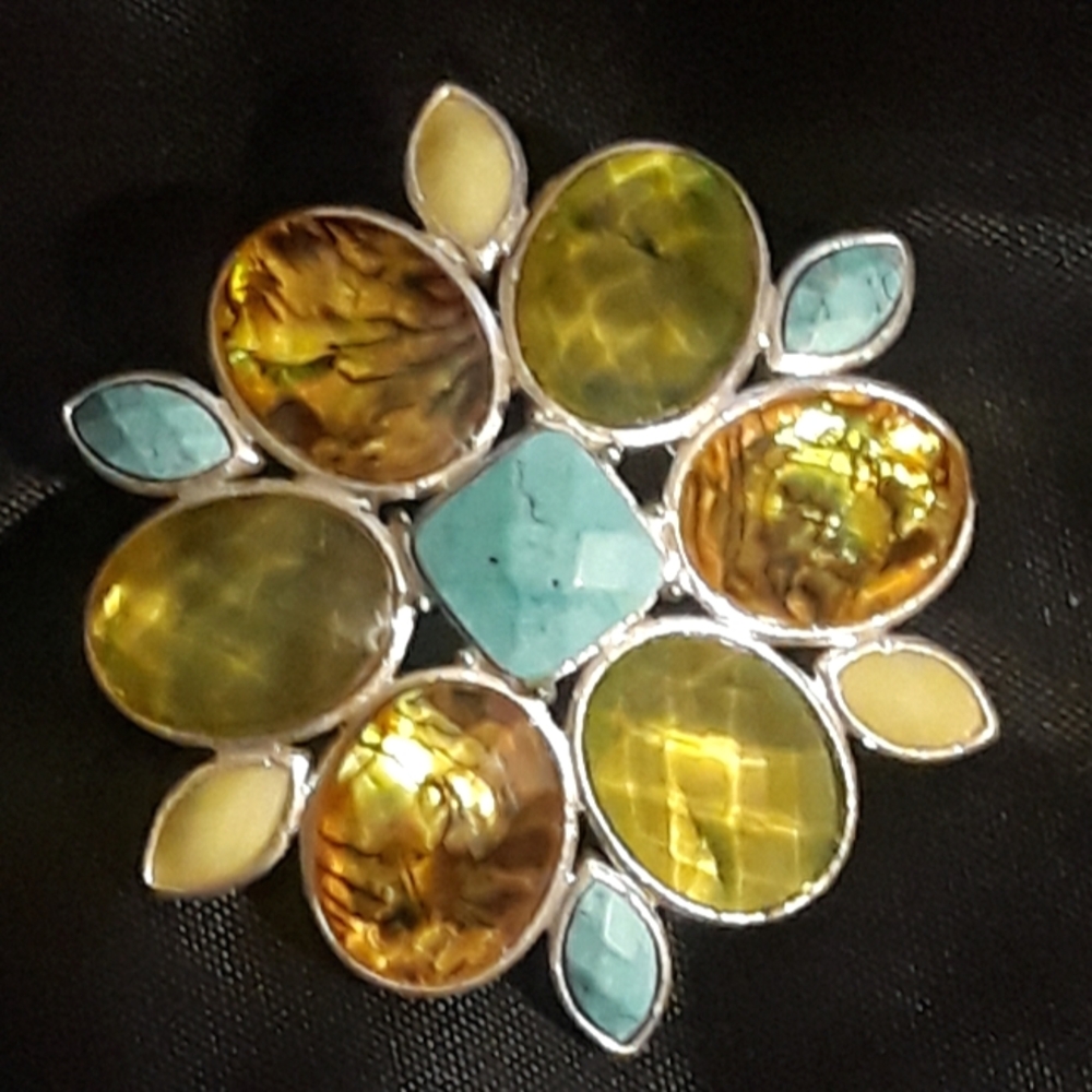 LC Lauren Conrad Faux Jewel Dome Cluster Brooch / Colorful Western Style Pin